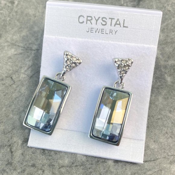 Austrian Crystal Occasion Earrings Dangle Silver - Picture 2 of 7